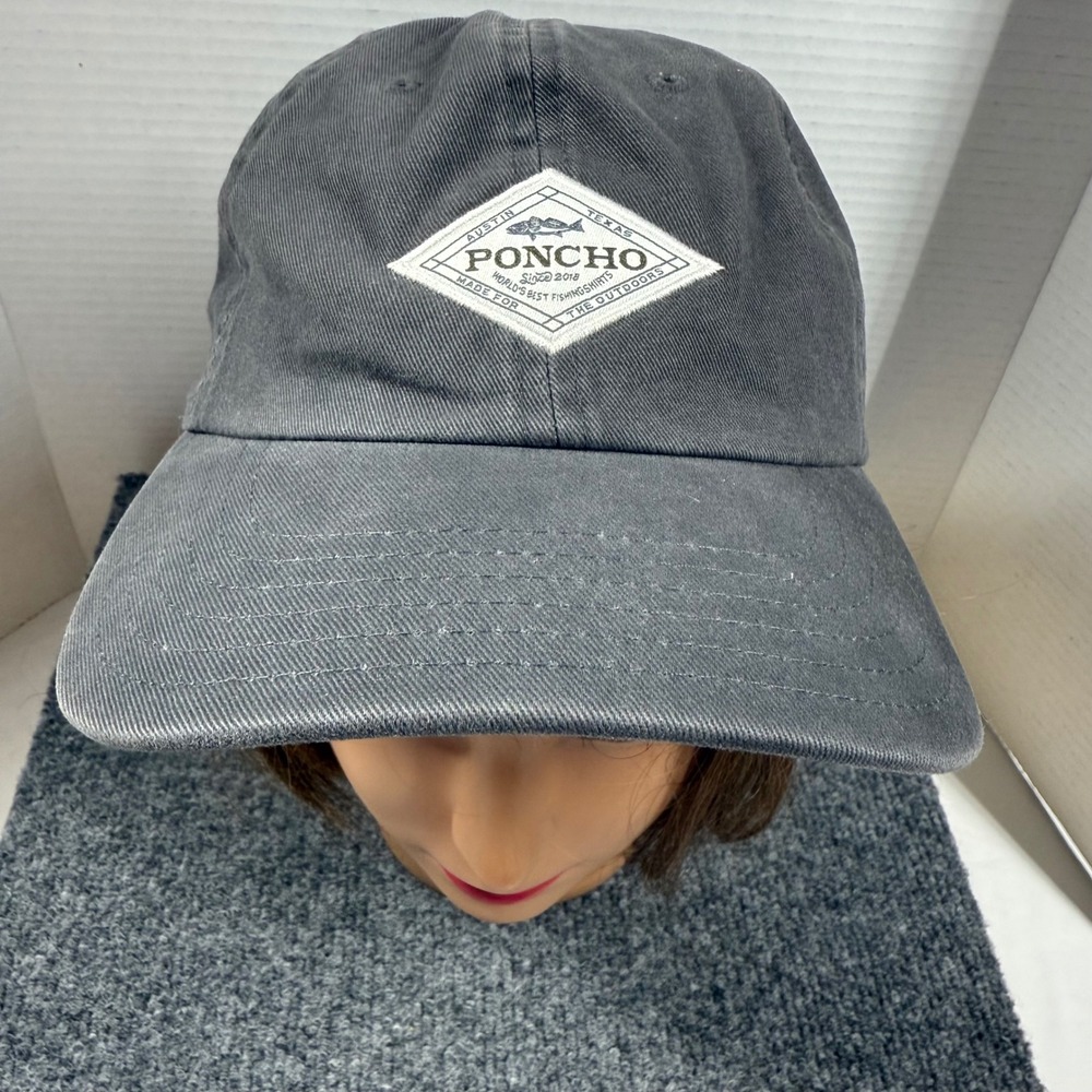 Poncho Outdoors Ball Cap Gray Adjustable Dad Hat Strapback Austin Texas Unisex
